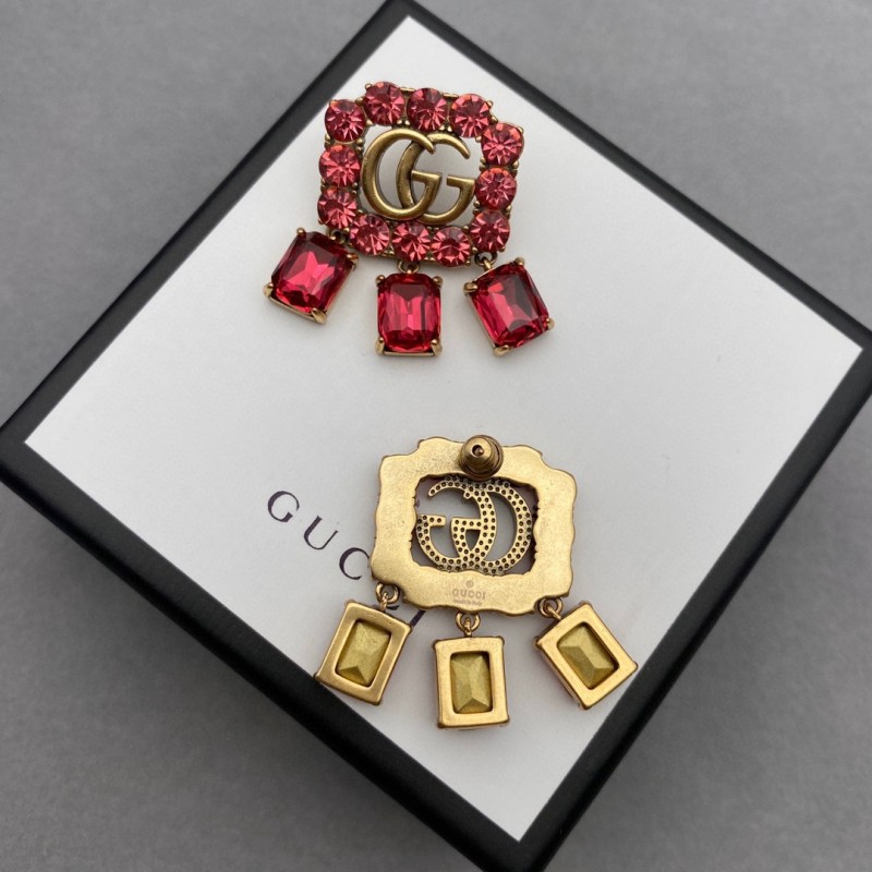 Rhodium Plated Jewelry Gucci Rhinestone Earrings Red Green White Color RB602